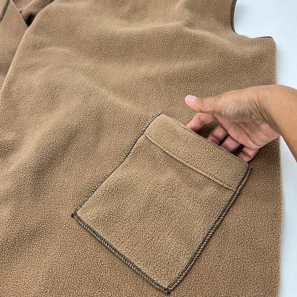 Le Moda Open Front Fleece Vest Cardigan Long Line Camel Soft Pockets Lagenlook - Picture 5 of 14